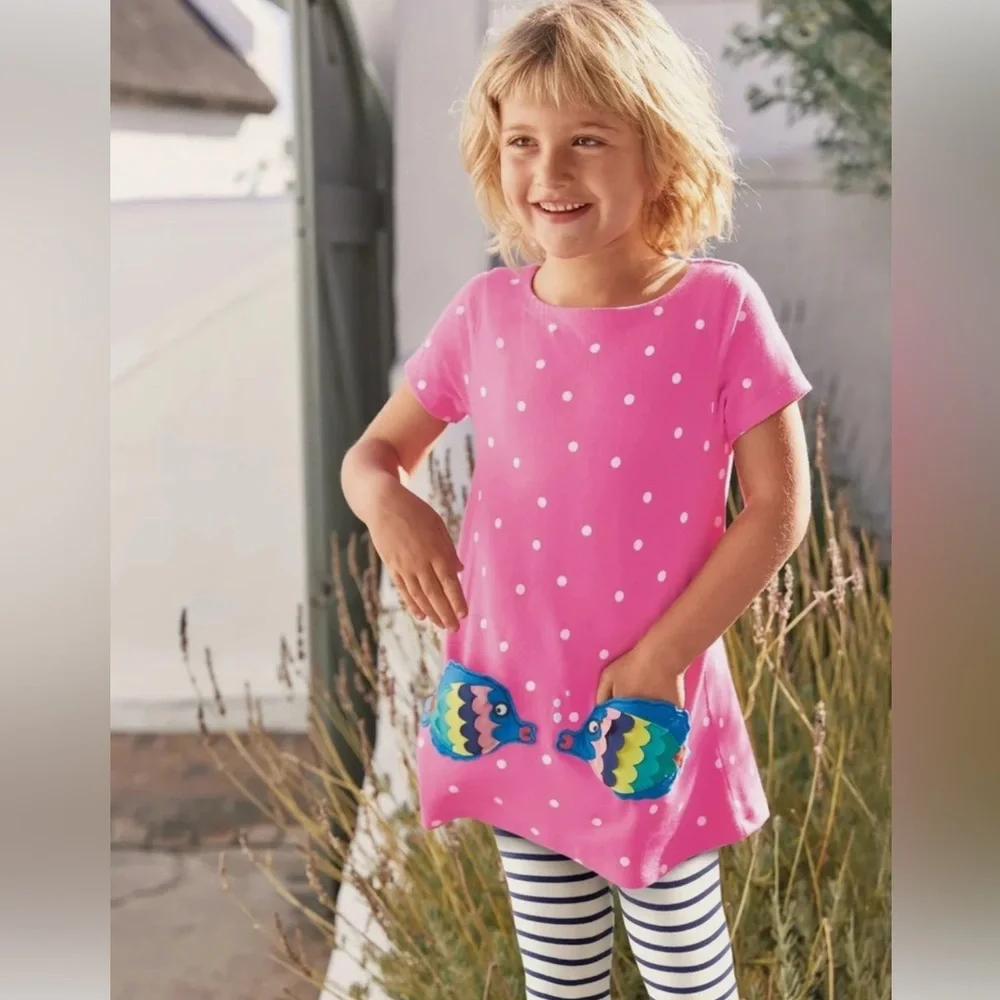 Mini Boden appliqué pocket tunic - pink spot fish - size 3-4Y - Picture 3 of 8